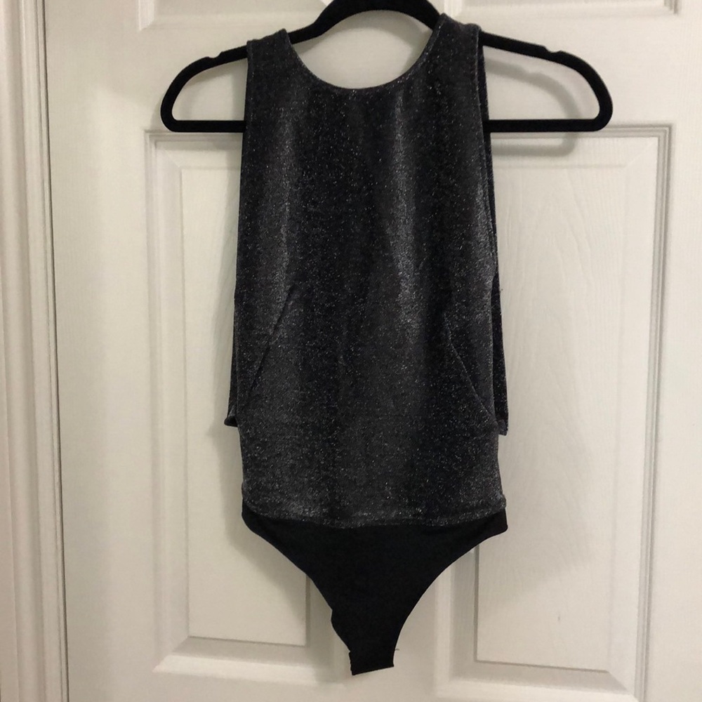 Bershka black/silver glitter bodysuit